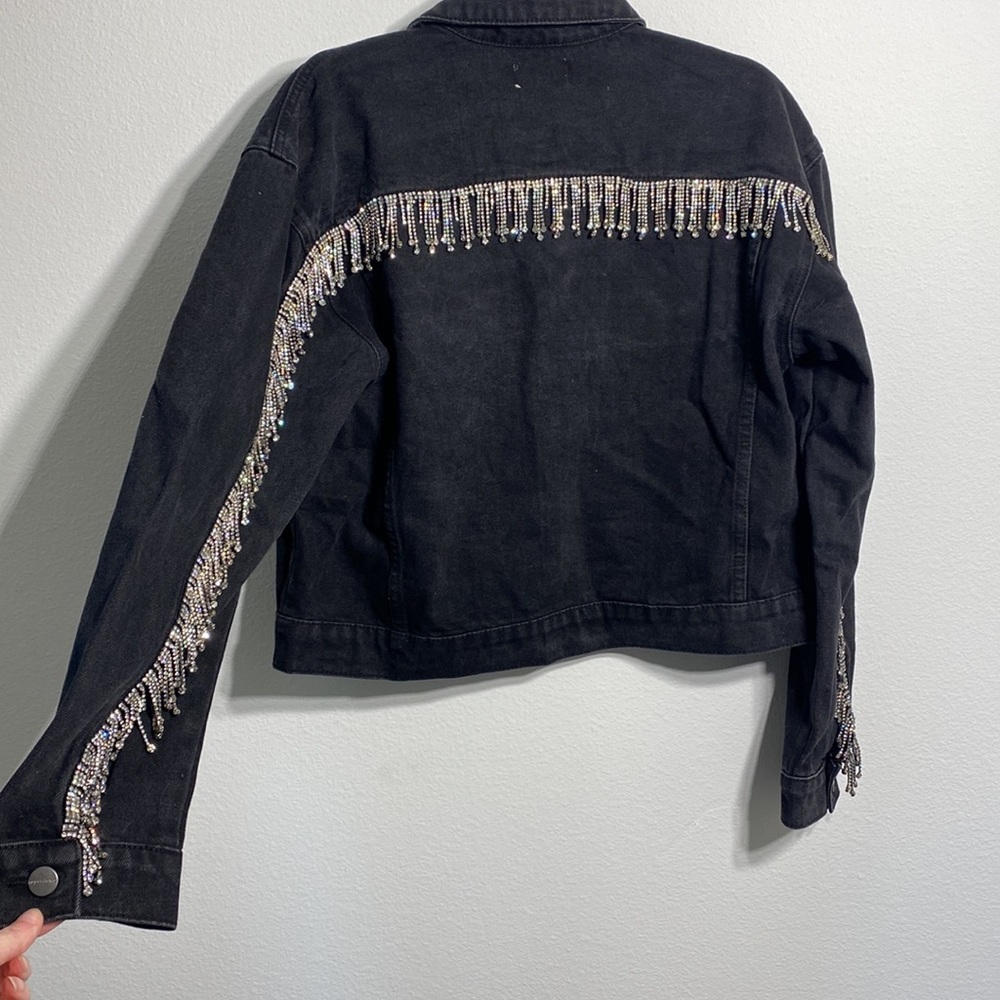 Superdown Raya Rhinestone Fringe Jacket in Washed Black - Picture 5 of 7